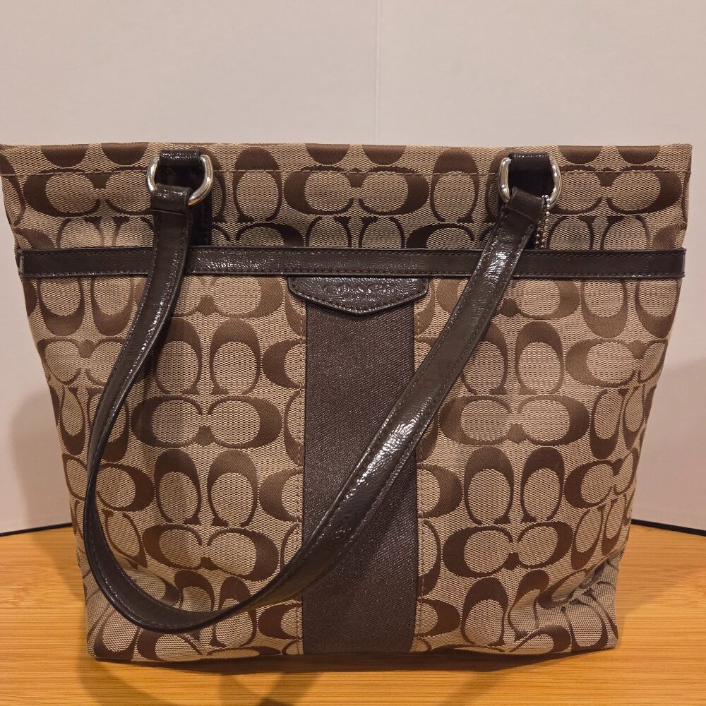 Coach Signature Canvas Signature Stripe Tote - Brown